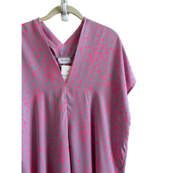 Adrienne Women's Small Purple and Pink Cheetah V-Neck Short Sleeve Blouse - Picture 5 of 13